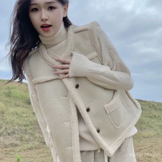 背心外套 馬甲 保暖外套 毛毛背心 皮毛一體馬甲女春秋季新款今年流行超好看外穿羊羔毛馬夾外套上衣