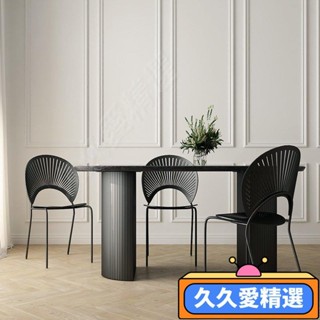 【熱銷】法式複古黑色實木餐桌桌椅組閤樣闆間大理石餐桌橢圓形中島臺桌子JJAJ