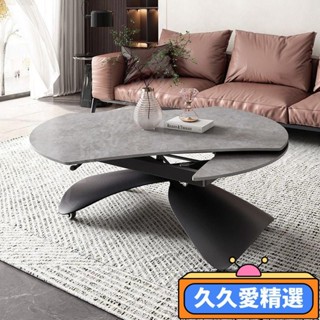 【熱銷】客廳桌 巖板茶几 圓茶几 升降茶幾餐桌兩用一體式巖闆客廳傢用小戶型可變圓桌多功能茶幾桌JJAJ