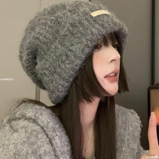 蝸居生活館🔆帽子 毛絨帽子 冬季 含羊毛秋冬毛線堆堆帽大頭圍百搭休閑冷帽保暖帽子情侶護耳針織帽
