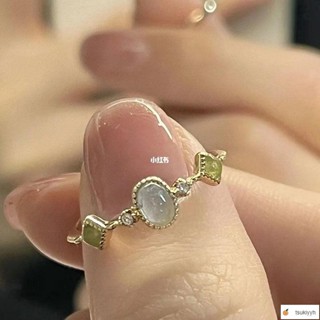 🌟臺灣出貨🌟特agete同款天然海藍寶 羅馬玻璃系列小清新個性戒指女新品
