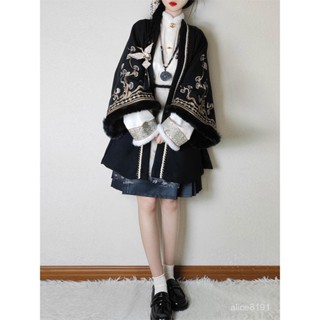 BT&XL 精選女裝 冬季套裝 民族風穿搭 時尚保暖上衣瑤池漢服女【黑雲鶴】秋冬款日常加絨小香風韆金感重工刺繡漢元素