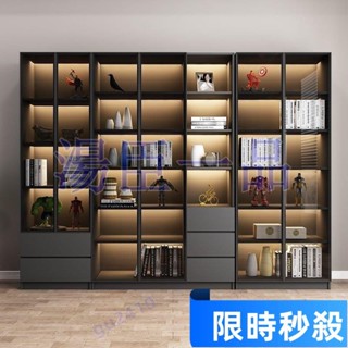 【大旺國際】【免運特惠 特惠】 實木書櫃 帶玻璃門 書架 落地辦公室櫃子 定製 客廳書櫥 手辦展示櫃 書櫃 書櫥 展示櫃