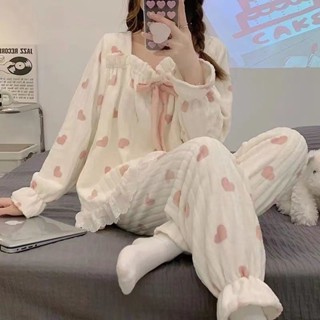 Lam 睡衣 居家服 韓版睡衣女 睡衣套裝 秋冬睡衣 套頭睡衣 珊瑚絨睡衣 加絨加厚 可愛 卡通睡衣 法蘭絨 家居服套裝