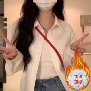 冬季刷毛加絨襯衫女💕加絨襯衫女日系學院風秋冬加厚少女學生襯衣內搭疊穿白色長袖上衣
