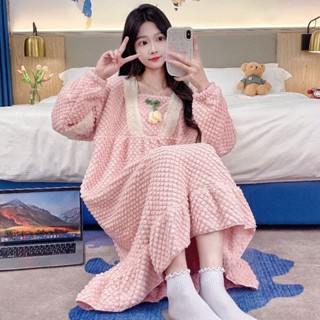 Lam 睡衣 睡裙睡衣女冬季珊瑚絨法蘭絨保暖長袖睡裙春秋天女士加絨加厚款家居服