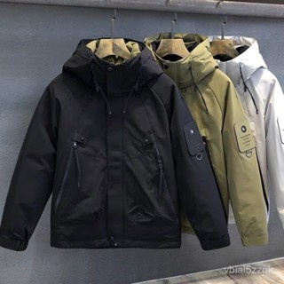刷毛毛領外套 衝鋒衣加絨加厚派剋服男士冬季新款保暖工裝派剋保暖連帽外套 加厚棉襖外套 大尺碼 長版羽絨棉外套1202 R