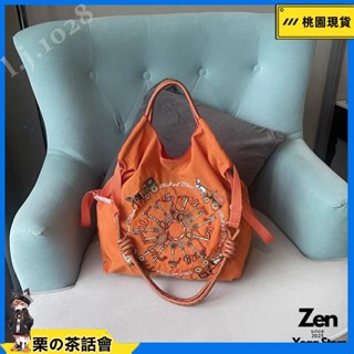 慄の茶話會 ins 購物袋 日係馬車刺繡 環保尼龍布 大容量手提 單肩斜挎女包 時尚 輕便 耐用 流行 小紅書 l.j