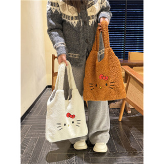 托特包女🎀 新款卡通kitty大容量毛毛單肩包女可愛毛絨新款托特通勤秋冬包包 kitty包包 毛毛包包 kitty手提袋