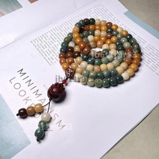 💥爆款精品💥白玉菩提敦煌色老型108顆檀木佛手掛墜文玩佛珠手串男女項鍊手持