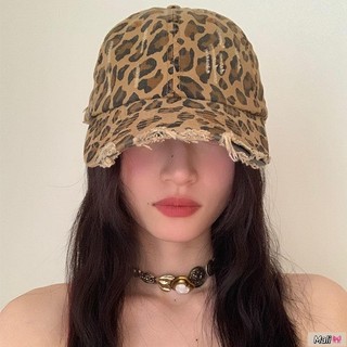 🔥台灣出貨🔥Mali🎀設計感帽子 豹紋復古做舊棒球帽子女街頭潮酷個性顯臉小美式寬簷防曬遮陽帽女