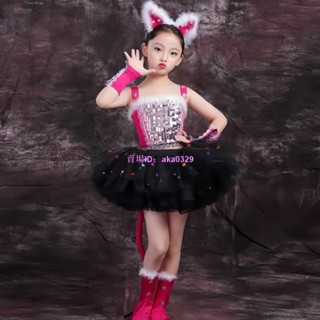佳軒舞臺錶演服尾牙春酒兒童造型服裝幼稚園演出愛跳舞的小怪獸兒童演出服裝動物錶演學貓叫蓬蓬裙幼兒園貓咪男女