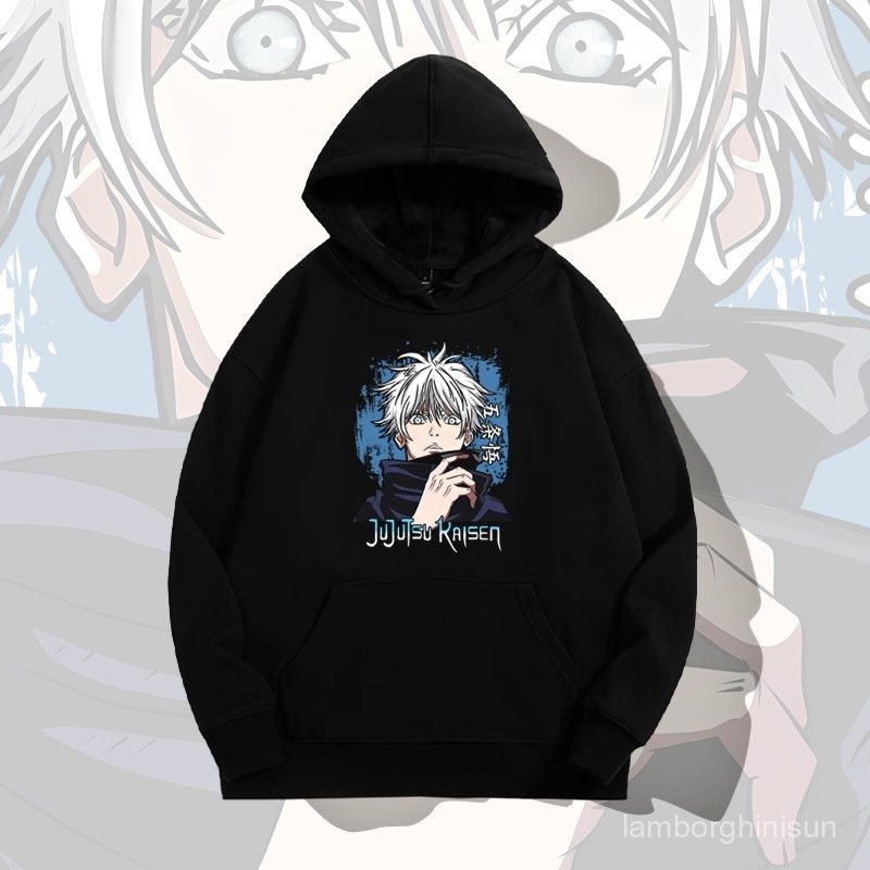連帽t 帽踢 韓國帽t 情侶帽t 日系帽t 長袖咒術迴戰Jujutsu Kaisen五條連帽衛衣男秋季青年寬鬆落肩長袖