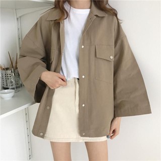 【Sweet Oversize】春秋新款bf學院風原宿風韓版長袖寬鬆工裝牛仔外套上衣風衣學生女