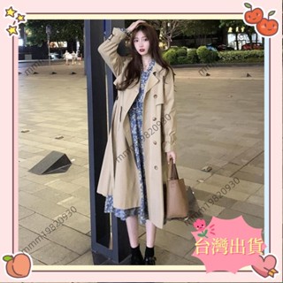 臺灣出貨 【特價】韓版大衣 女 卡其色寬鬆 百搭 氣質 中長款 小個子 長袖風衣外套女24