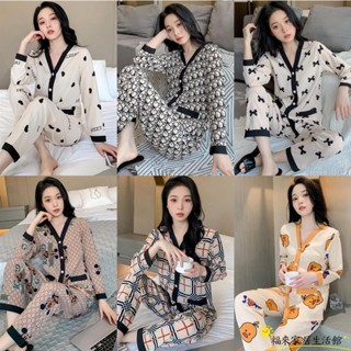 【臺灣免運】M- 4XL 2春季睡衣女 雪紡長袖薄款家居服套裝 女士居家睡衣套裝ZW01