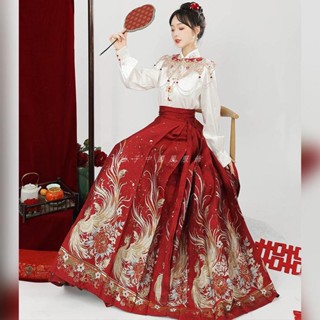 臺灣出貨🔥中國風漢服 馬面裙 明制婚服 馬面裙套裝 新中式【敬酒服】妝花馬面裙 訂婚套裝 立領古風漢服套裝