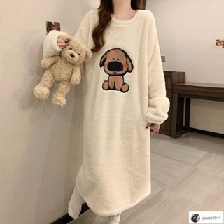 🔥臺灣出貨🔥Smile💛韓版ins睡裙 珊瑚絨睡裙女冬季加厚加絨保暖可愛卡通大碼女孩學生睡衣女秋冬天