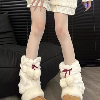 [臺灣發貨]日系可愛毛球襪套秋冬y2k毛絨絨加厚腿套ins保暖顯瘦中筒襪 襪子 堆堆襪 毛絨絨可愛堆堆襪