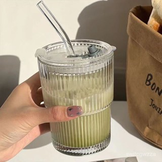 挑戰最低價🏆網紅新款ins風豎紋玻璃吸管杯高顔值咖啡杯情侶喝水牛奶豎紋杯子 IANP