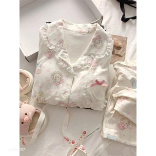 臺灣熱銷🌈卡通mikko甜美少女可愛秋冬季德絨長袖睡衣女款帶胸墊套裝家居服