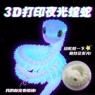 臺灣出貨✨新店優惠 擺件 玩具 玩偶 3d列印夜光玩具蛇關節可動模型立體漸變色水晶龍大號竹節蛇禮物