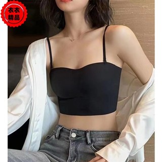衣衣新樣🐋簡約隱形吊帶背心少女吊帶胸墊一件式內衣美背內搭內衣集中爆乳打底上衣舒適透氣可外穿無痕無鋼圈夏季內衣