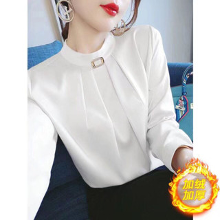 白色立領襯衫女士2024新款洋氣質職業襯衣春季長袖高階感早春上衣 長袖襯衫 女生襯衫 休閒襯衫 外搭襯衫女 韓版上衣