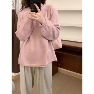 「小隻女」捲邊毛衣 素色毛衣 韓版毛衣 簡約 套頭毛衣 秋季新款 寬鬆毛衣 慵懶風 複古 針織上衣 針織衫 長袖上衣