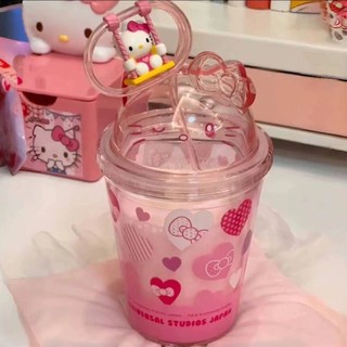 Kitty水杯🎀 會蕩鞦韆KT凱蒂貓水杯大容量可愛凱蒂貓少女送女友兒童加厚超萌
