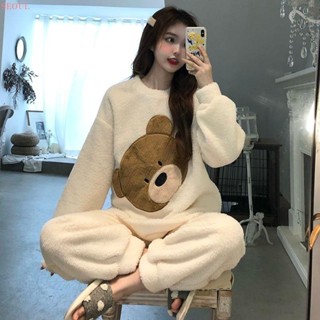 珊瑚絨睡衣女秋冬季加厚加絨法蘭絨女士套裝學生韓版可愛家居服春 睡衣女 睡衣套裝 居家服