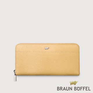 【BRAUN BUFFEL 德國小金牛】臺灣總代理 依雅娜 8卡拉鍊長夾-淺棕色/BF853-602-CR