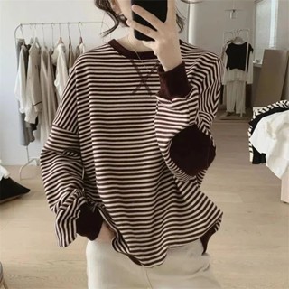 【免運】韓範新款寬鬆條紋圓領衛衣女裝秋款潮牌日係休閒上衣長袖秋季韓版套頭無帽外套簡約時尚ins風