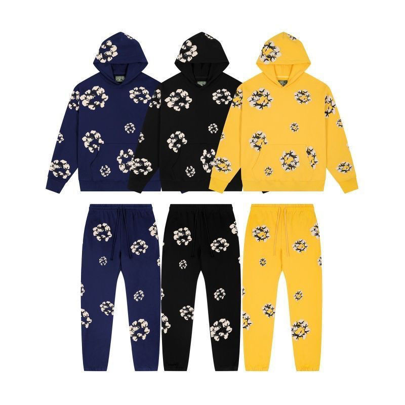 ㊣有貨‿美式DENIM TEARS枝葉花連帽衛衣衛褲毛圈高街休閑束腳褲帽衫套裝男女衛衣大學T帽T長袖T恤