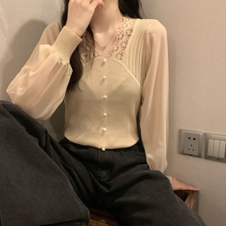 【免運出貨】漂亮別緻針織衫秋季新款女氣質韓版時尚百搭緊身套頭長袖v領上衣