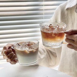 ⭐精選優品⭐ 帶把手豎紋咖啡杯ins風家用牛奶早餐杯透明拿鐵玻璃水杯馬剋杯子