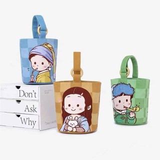 手提包👜上班族可愛便噹新款手提袋原創上班水桶手提包 側揹包女手提包 編織包 女生包包 外出購物帆布包便攜