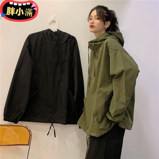 【臺灣免運】M-2XL 大尺碼上衣 大碼女裝 帽t 港風連帽工裝衛衣風衣韓版寬松300胖MM外套ins潮流上衣ewrd