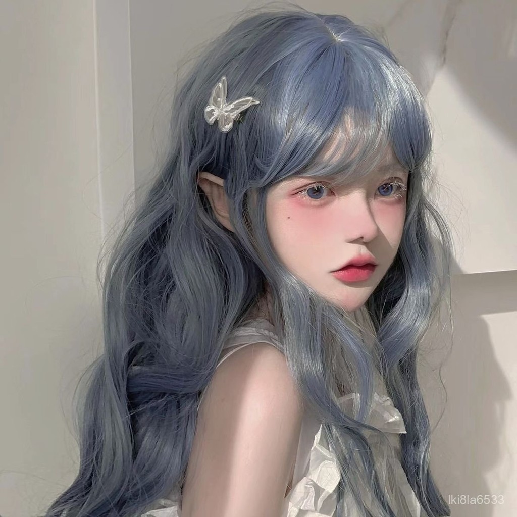 【臺灣發貨】lolita假頭髪女長捲髪煙灰藍色大波浪假毛cos女髪蘿莉法式燙大捲 假頭髮 男生假髮女生假髮lolita假