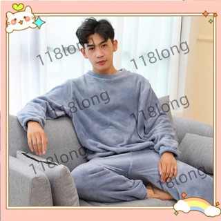 臺灣出貨男士暖暖褲套裝情侶珊瑚絨睡衣秋冬家居服長袖刷毛加厚保暖褲子家居服套裝 秋冬保暖睡衣 法蘭絨家居服