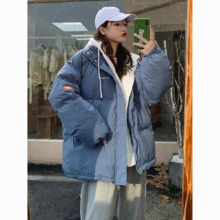 羽絨棉服假兩件加厚韓版棉襖連帽棉衣冬季麵包服外套防寒外套女 外套冬天女 韓式外套 棉服外套 白色羽絨 外套加絨 學生外套