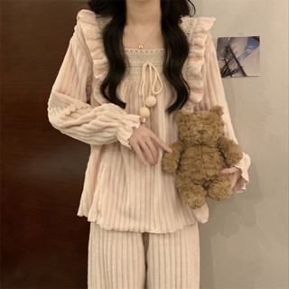 see 保暖睡衣 加絨睡衣 居家服 長袖睡衣 高階感公主風珊瑚絨法蘭絨睡衣女冬兩件套2023新款加絨純欲風洋氣