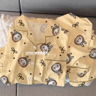 臺灣出貨 ins日系可愛卡通拉布布睡衣女春秋款長袖長褲家居服印花套裝外穿