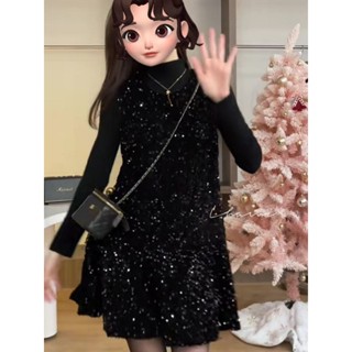 小香風亮片背心裙套裝女初秋漂亮裙黑色連衣裙子女生洋裝 夜場女裝 夜總會 女夏裝 辣妹大尺碼 設計款洋裝 韓風洋裝