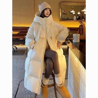 【免運】簡約雅緻加厚長款連帽立領羽絨棉服 女冬季 新款 溫雅氣質 過膝 棉衣 韓版 寬鬆顯瘦 麵包服 棉襖外套 潮i