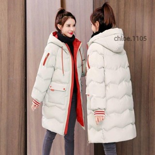 【免運】馬卡龍色係別緻拚接連帽冬季羽絨棉服 女 甜美清新 寬鬆顯瘦 棉衣 中長款 大碼 加厚保暖 棉襖外套 潮ins