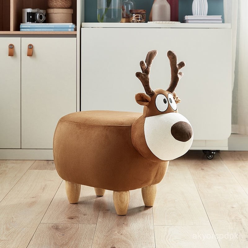 網紅衕款 創意凳 凳子 林氏家居實木腳小鹿凳子家用換鞋卡通小闆凳可愛動物椅LS084