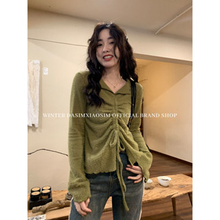 秋波姑娘 2025春季新款ins法式小翻領不規則抽繩綁帶甜辣風打底外穿上衣女 外穿長袖 CX 新款