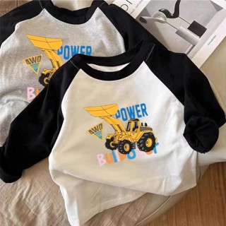 🌈Yi JiA寶貝屋🎀男童純棉長袖T恤春秋卡通汽車兒童中小童新款寶寶拼色上衣t打底衫