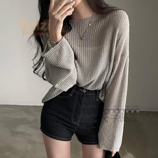 新竹出貨♕韓國ins寬鬆休閒慵懶防曬罩衫女百搭素色薄款毛衣針織上衣 防曬上衣